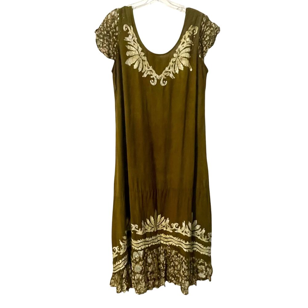 Advance Apparels Embroidered Midi Dress Womens Size L/XL Chartreuse Beachy Boho